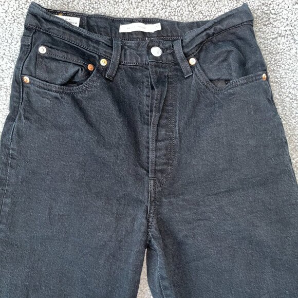 LEVI'S BIG E RIBCAGE STRAIGHT MIDNIGHT BLACK WASH BUTTON FLY JEANS - W27 - Picture 2 of 13